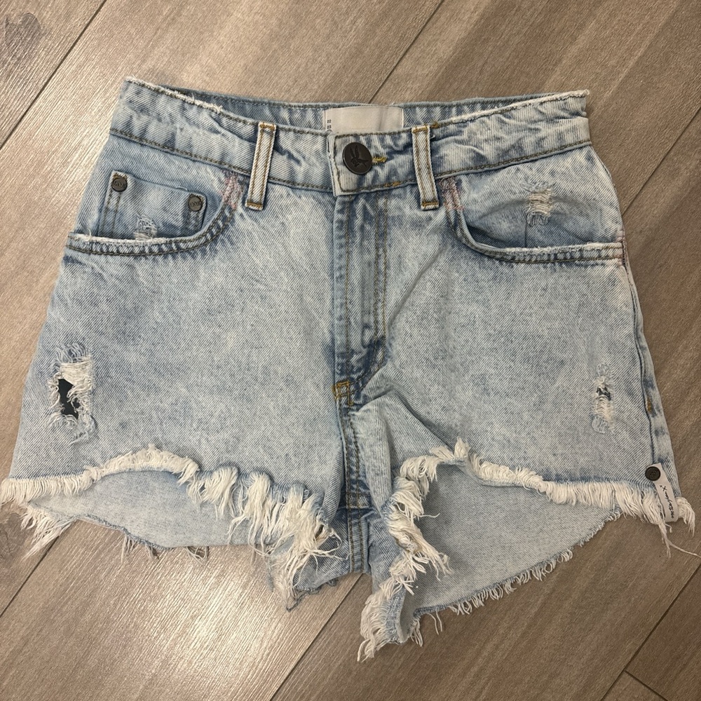 One Teaspoon Light Blue Distressed Jean Shorts